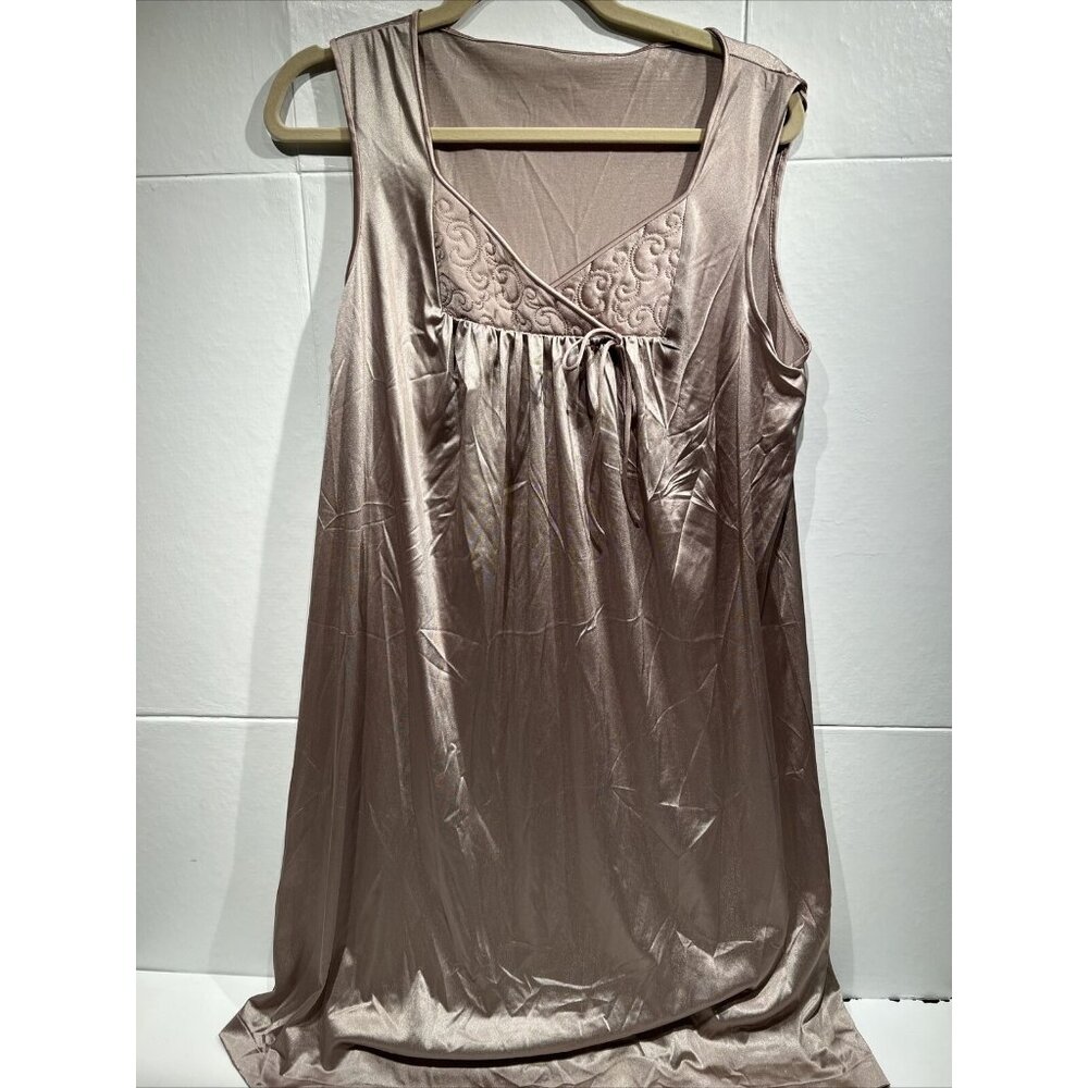 Vanity Fair‎ brown Nylon Nightgown Chemise Lace Sleeveless Vintage Size M